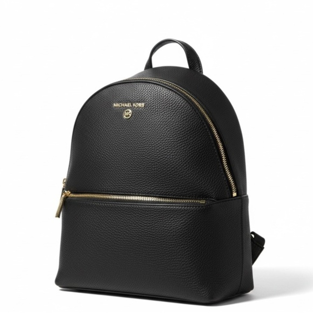 Michael Kors Pebbled Leather Backpack Black Gold Hardware EUC